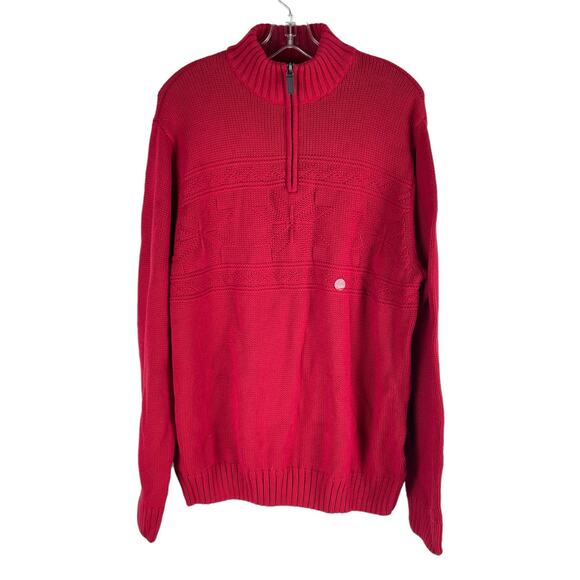 Chaps 1/4 Zip Lodge Snowflakes Pullover Sweater Cabin Red Size L - Picture 2 of 9